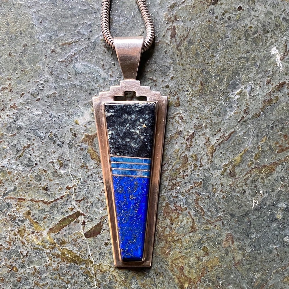 Navajo pendant signed, sterling, lapis, vintage